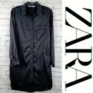 ZARA Womens Silky Short Black Shirt Dress XS - S